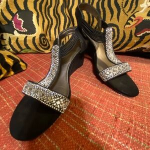 New York Transit Black and Silver Sandals